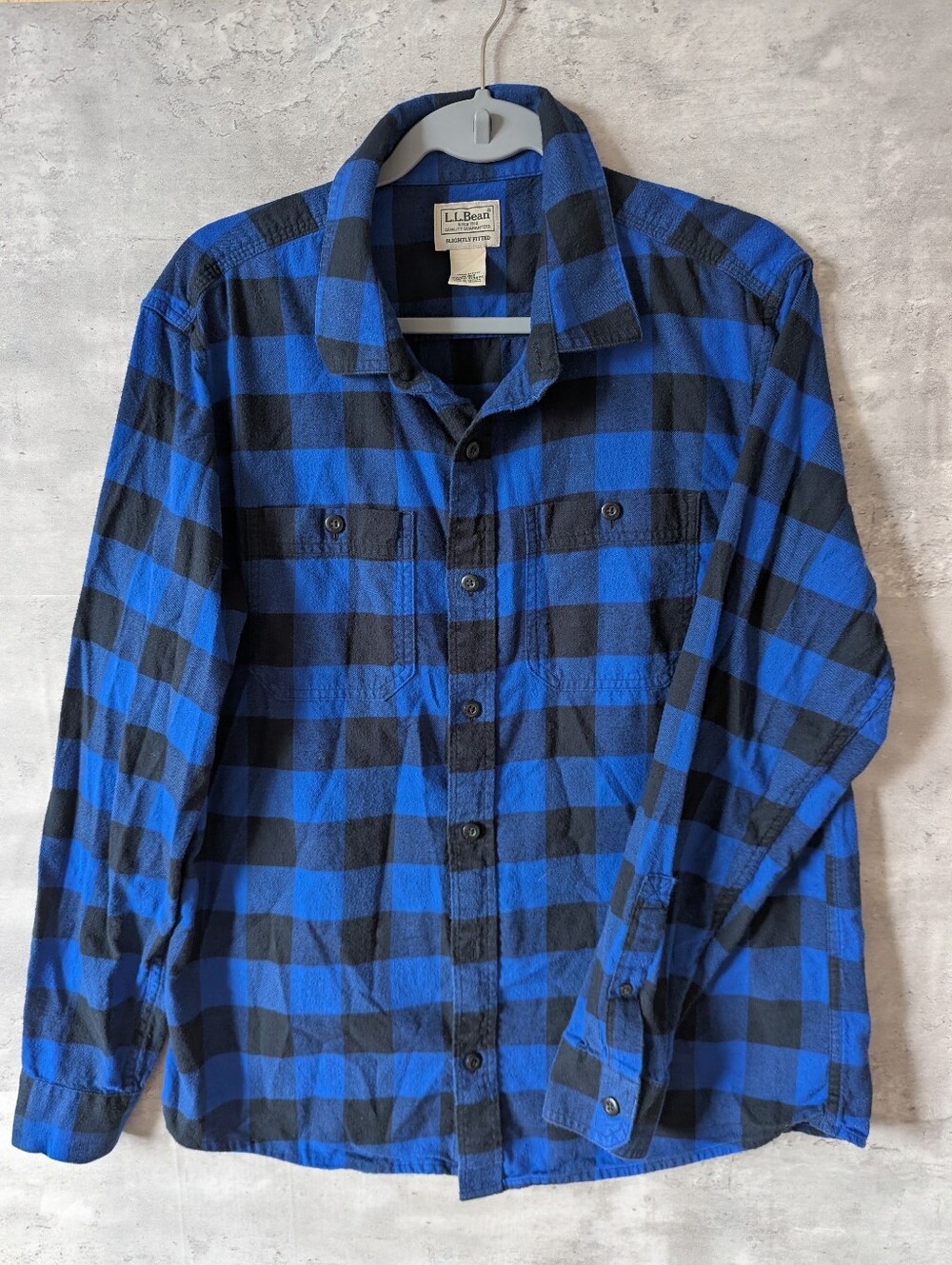L.L. Bean Blue and Black Buffalo Plaid Button Flannel Slightly Fitted - M REG